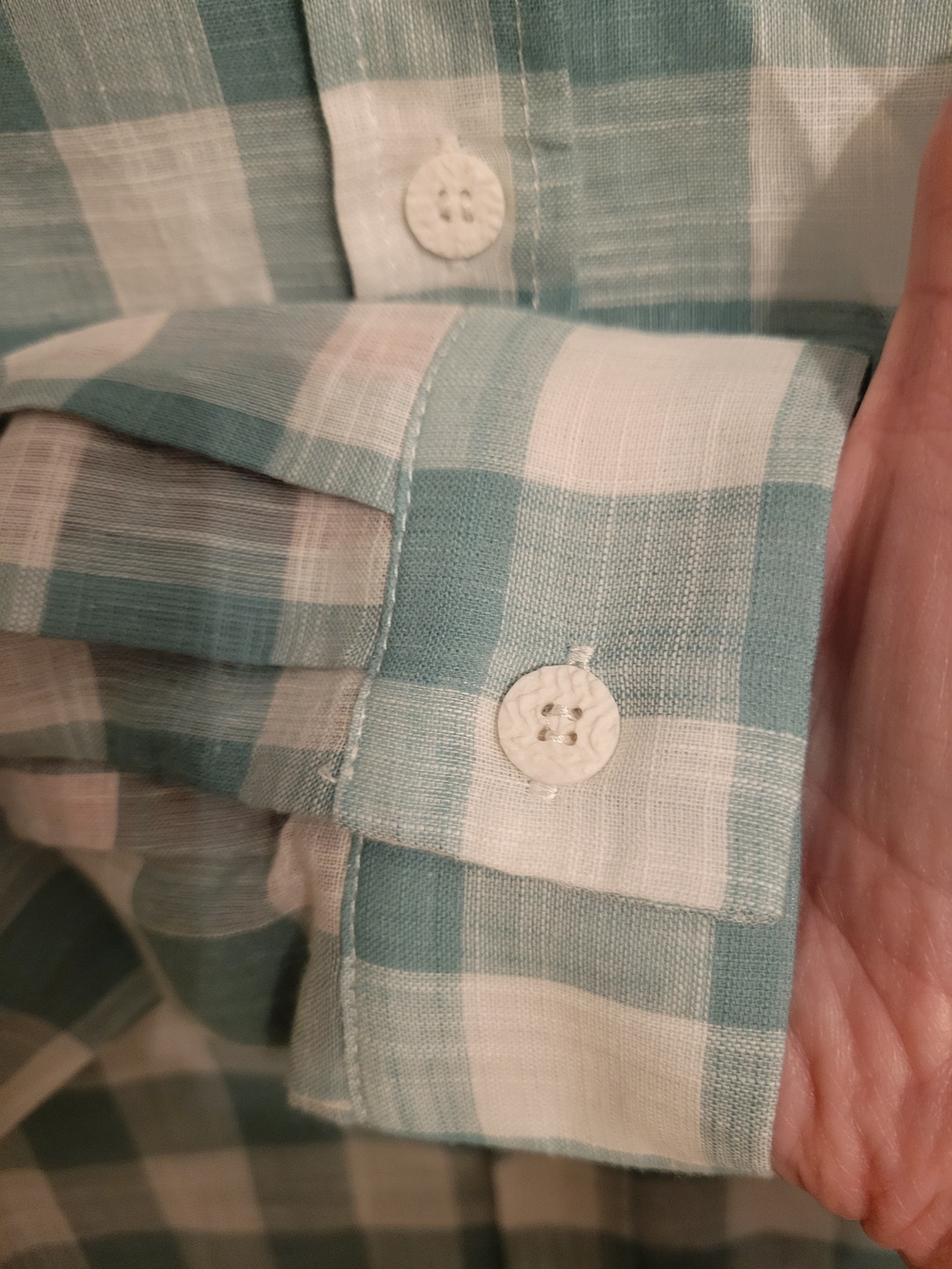 Anniewear Amazing Plaid Lightweight Button-Down Shirt in Light Teal and White - Picture 6 of 9